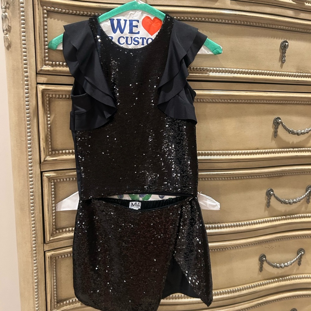 Black Sequin Dress with Ruffle Sleeves
